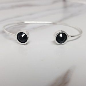Cuff Bangle w/Round Black Faceted Crystal Stones